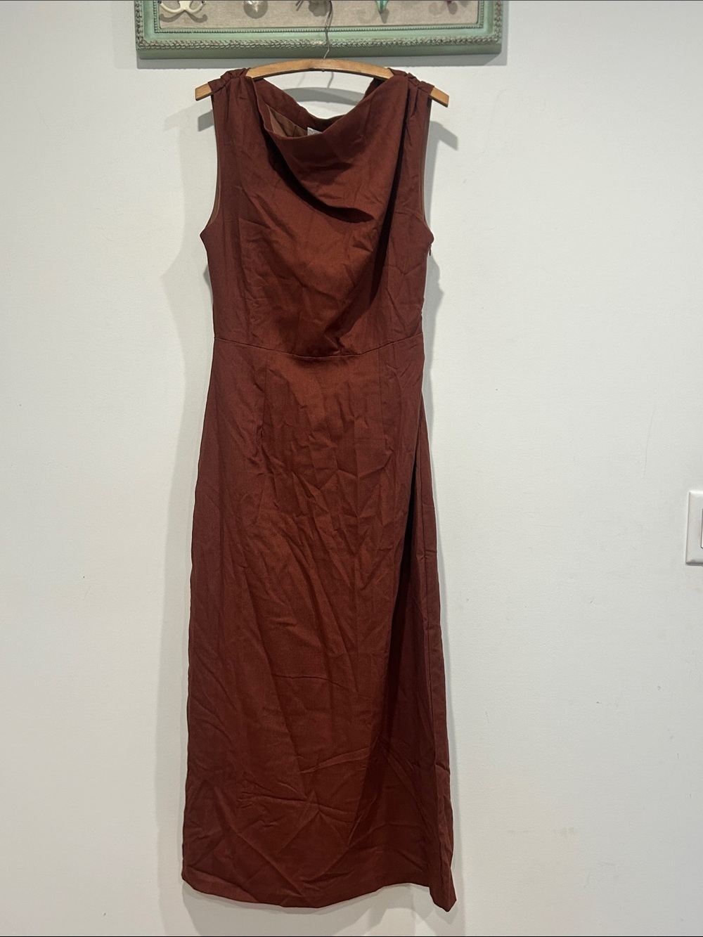 Rotimia Sleeveless Chic Cowl Neck Midi Dress in Rust brown medium women’s